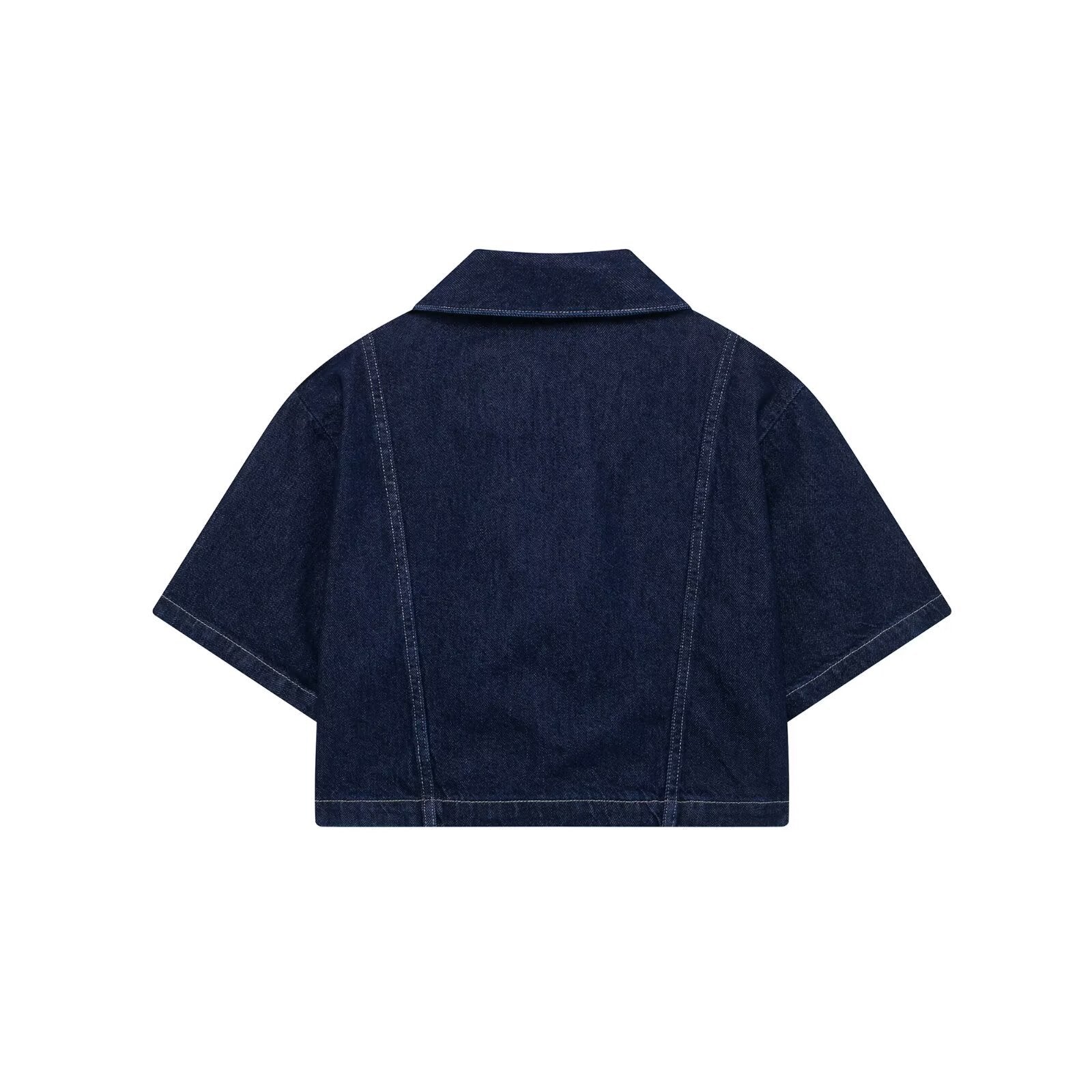 Women’s Cropped Short-Sleeve Denim Jacket with Patch Pockets