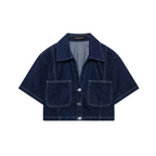 Women’s Cropped Short-Sleeve Denim Jacket with Patch Pockets