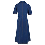 Women’s Denim Button Front Midi Dress with Short Sleeves and Shirt Collar
