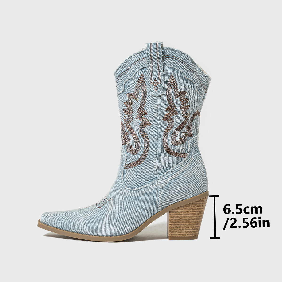 Women’s Denim Western Cowboy Boots with Block Heel