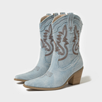 Women’s Denim Western Cowboy Boots with Block Heel
