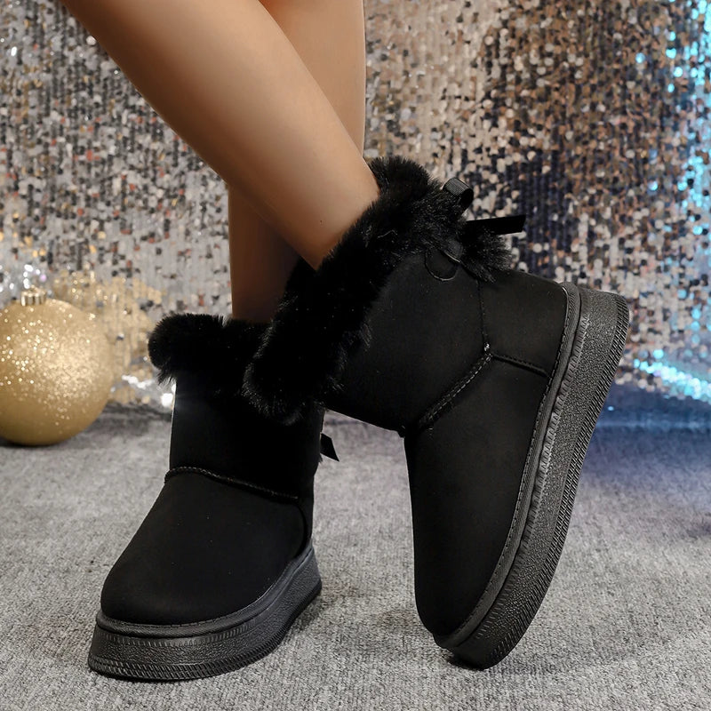 Women’s Faux Fur Trim Flat Ankle Boots