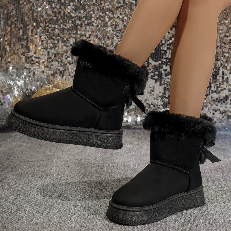 Women’s Faux Fur Trim Flat Ankle Boots