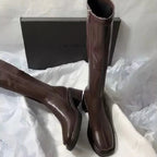 Women’s Faux Leather Knee High Boots with Block Heel and Side Zip