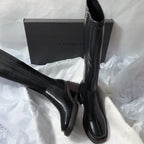 Women’s Faux Leather Knee High Boots with Block Heel and Side Zip