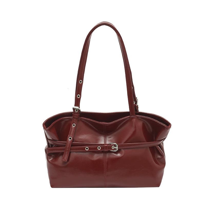 Women’s Faux Leather Shoulder Bag with Buckle Strap Detail