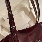 Women’s Faux Leather Shoulder Bag with Buckle Strap Detail