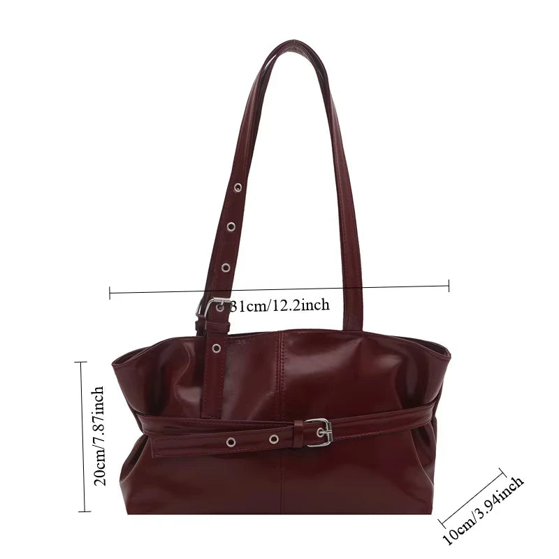 Women’s Faux Leather Shoulder Bag with Buckle Strap Detail