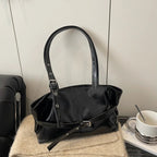 Women’s Faux Leather Shoulder Bag with Buckle Strap Detail