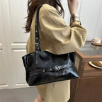 Women’s Faux Leather Shoulder Bag with Buckle Strap Detail
