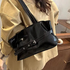 Women’s Faux Leather Shoulder Bag with Buckle Strap Detail