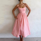 Women’s Fit and Flare Midi Summer Dress with Spaghetti Straps
