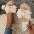 Women’s Flat Slip-On Sandals with Bow Detail