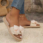 Women’s Flat Slip-On Sandals with Bow Detail