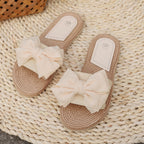 Women’s Flat Slip-On Sandals with Bow Detail