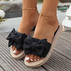 Women’s Flat Slip-On Sandals with Bow Detail