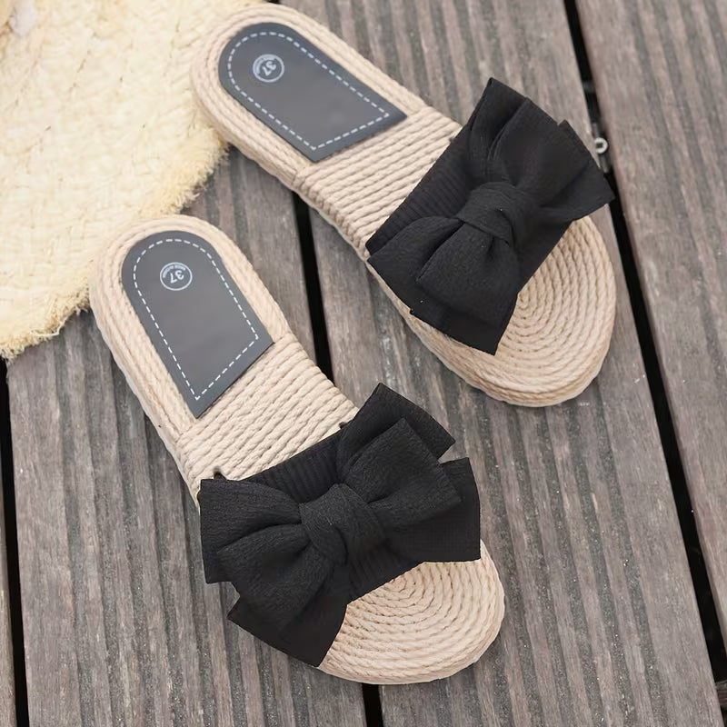 Women’s Flat Slip-On Sandals with Bow Detail