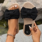 Women’s Flat Slip-On Sandals with Bow Detail