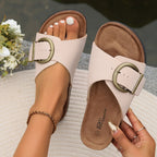 Women’s Flat Slip-On Sandals with Buckle