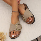 Women’s Flat Slip-On Sandals with Buckle
