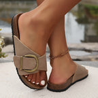 Women’s Flat Slip-On Sandals with Buckle