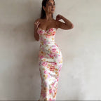 Women’s Floral Bodycon Maxi Dress with Spaghetti Straps