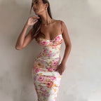 Women’s Floral Bodycon Maxi Dress with Spaghetti Straps