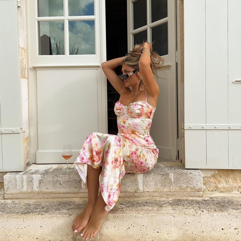 Women’s Floral Bodycon Maxi Dress with Spaghetti Straps