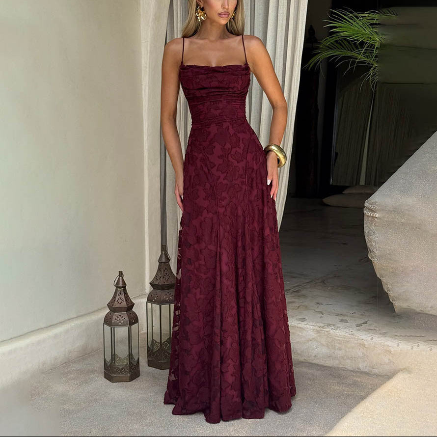 Women’s Floral Lace Maxi Dress with Backless Strap Detail