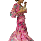 Women’s Floral Long Sleeve Maxi Dress with Tie Waist