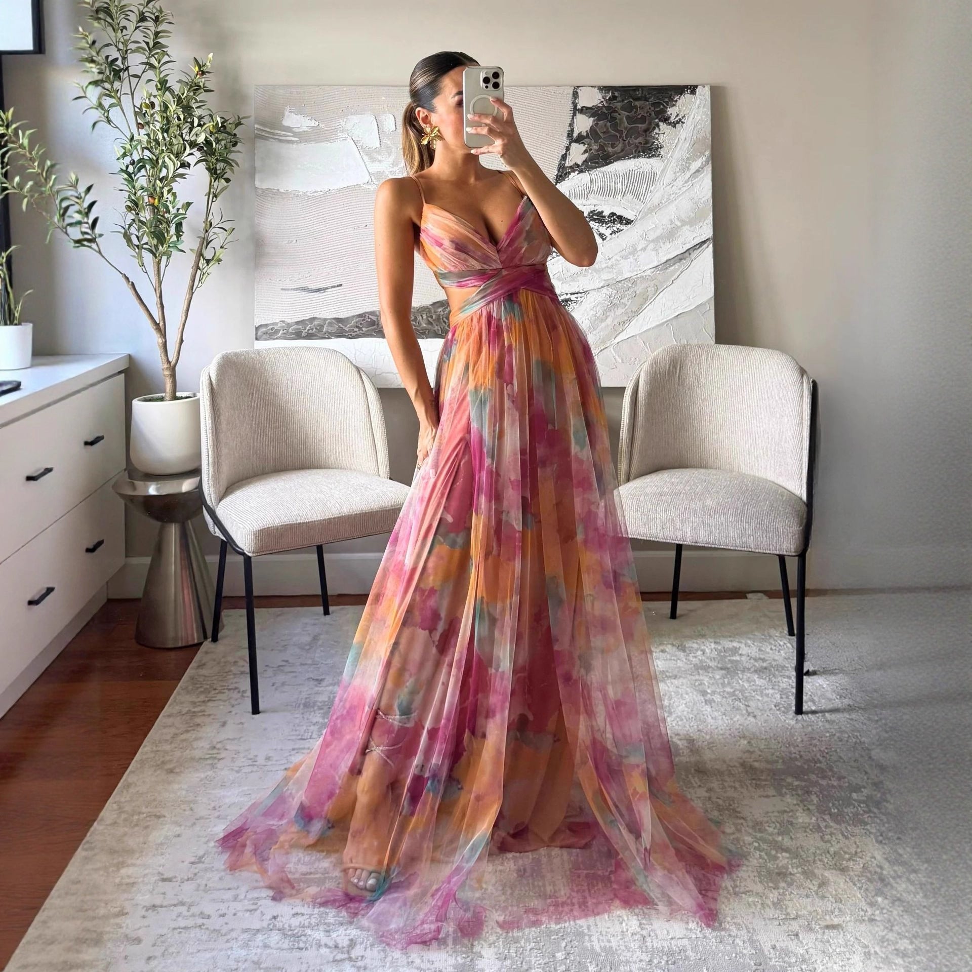 Women’s Floral Maxi Dress with Spaghetti Strap