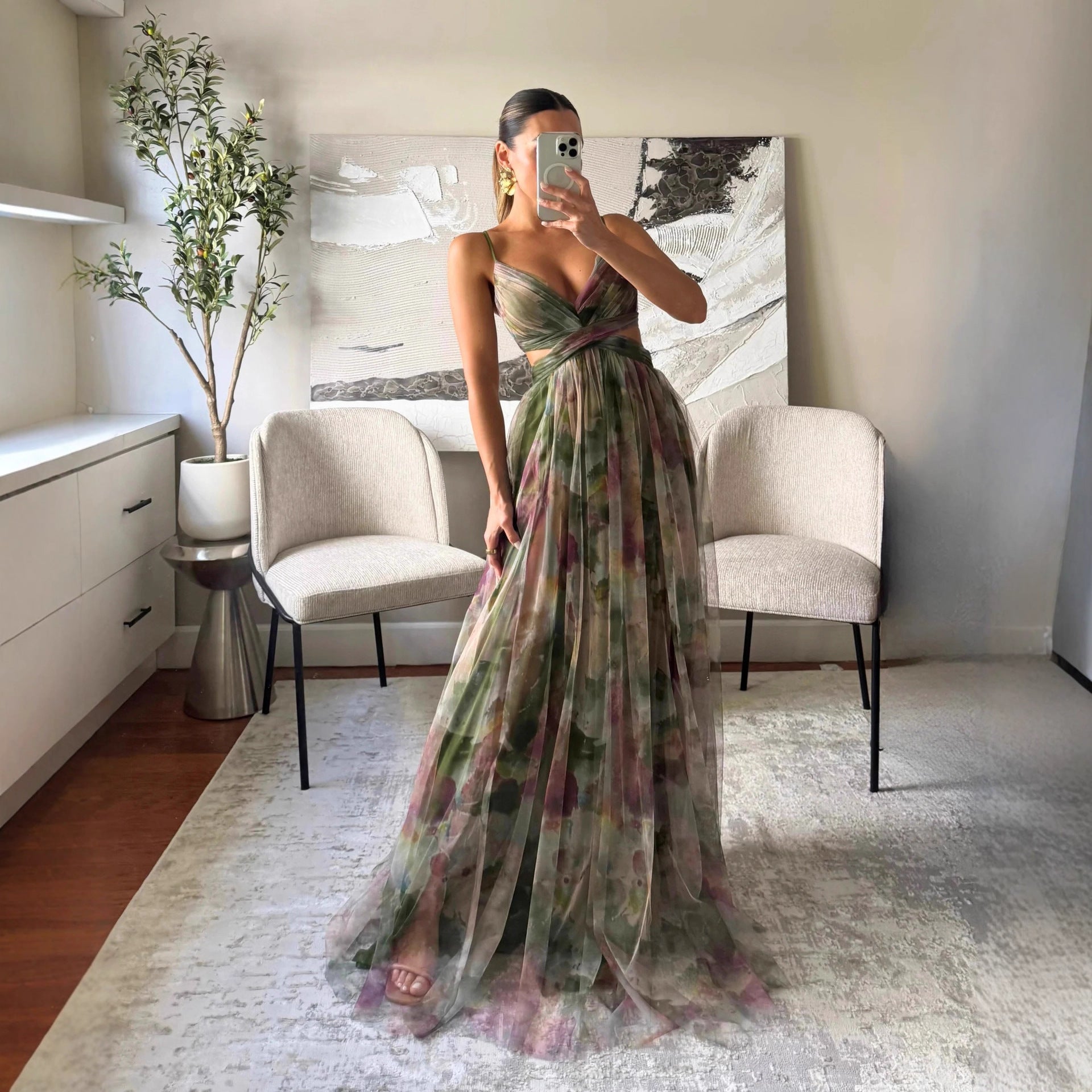 Women’s Floral Maxi Dress with Spaghetti Strap