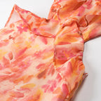 Women’s Floral Ruffle Shoulder Maxi Dress with Open Back Tie Detail