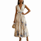 Women’s Floral Sleeveless Pleated Midi Ceremony Dress