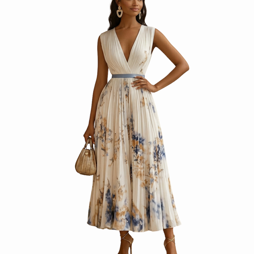 Women’s Floral Sleeveless Pleated Midi Ceremony Dress