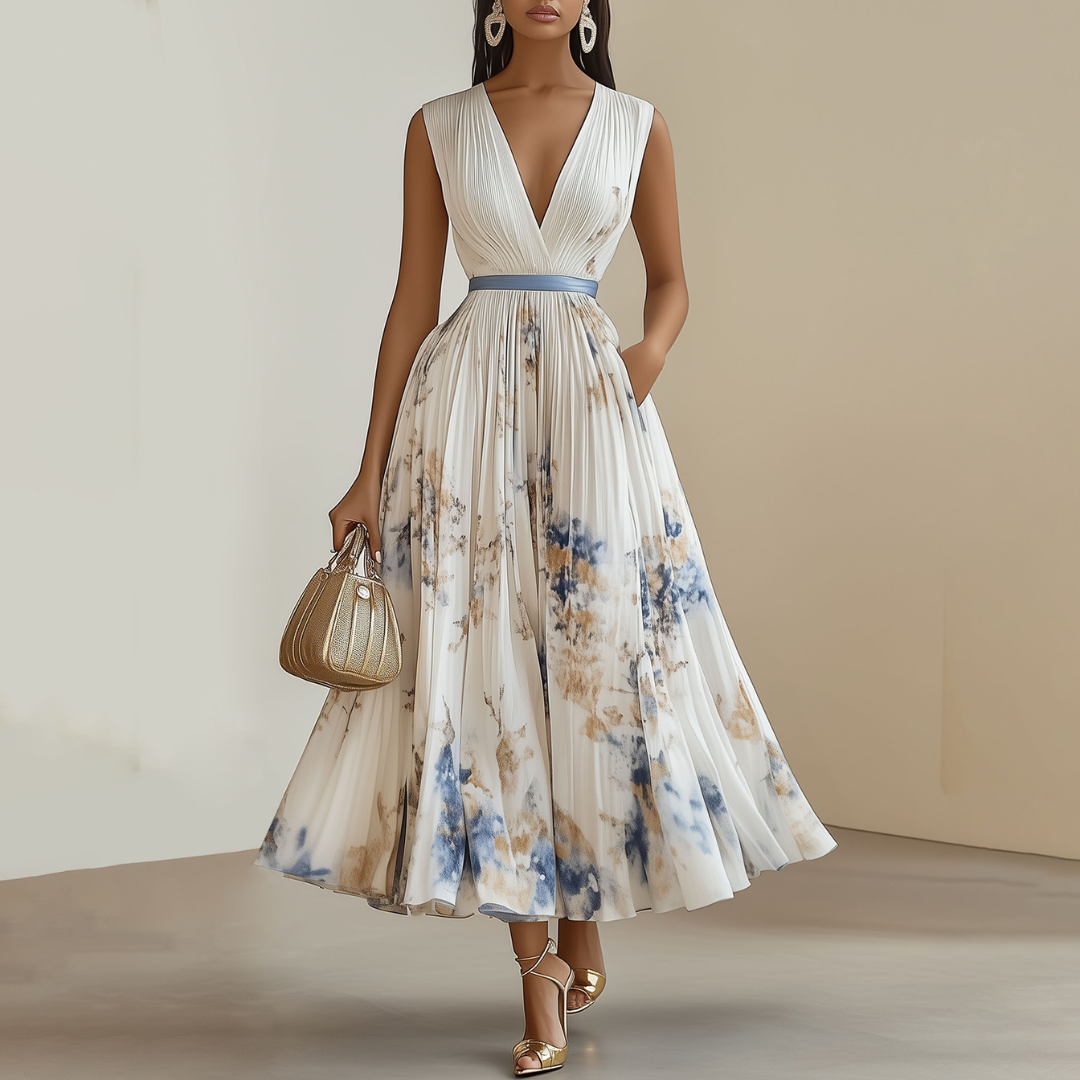 Women’s Floral Sleeveless Pleated Midi Ceremony Dress