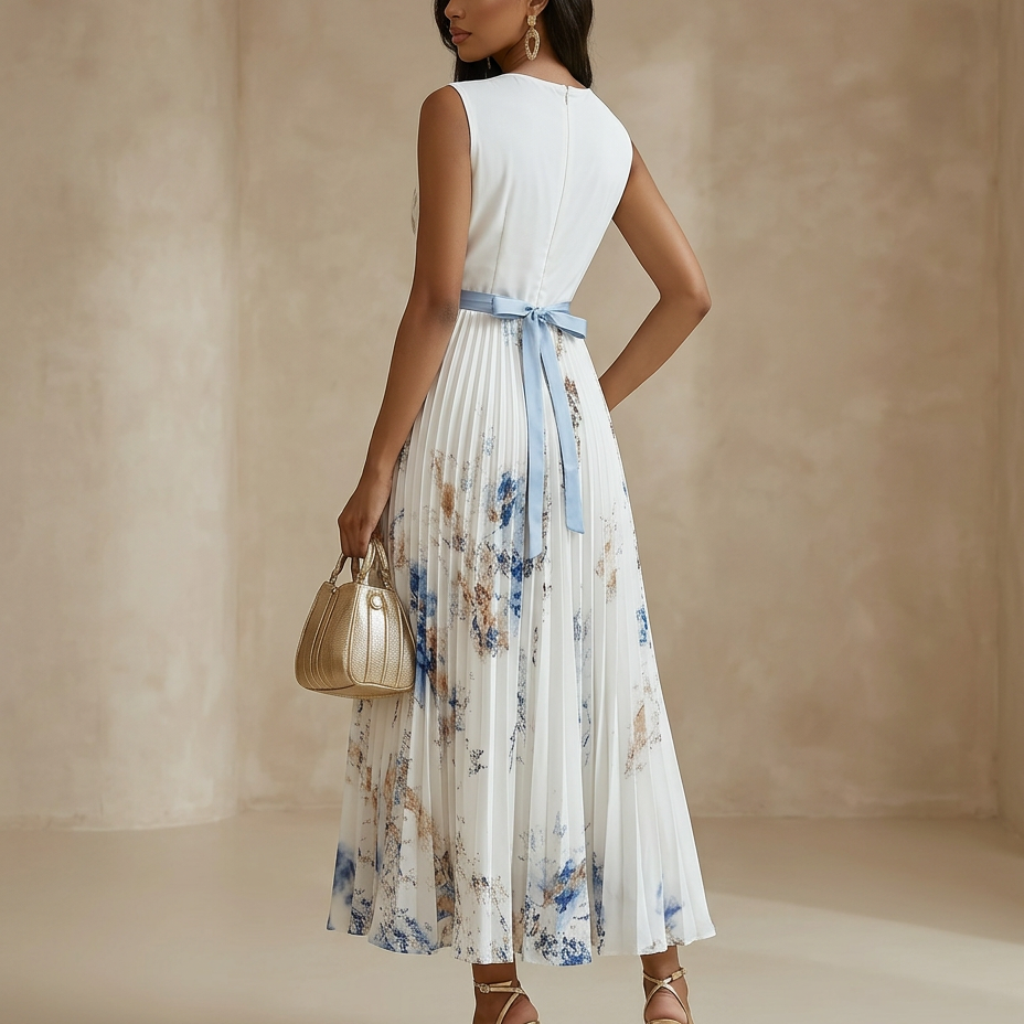 Women’s Floral Sleeveless Pleated Midi Ceremony Dress