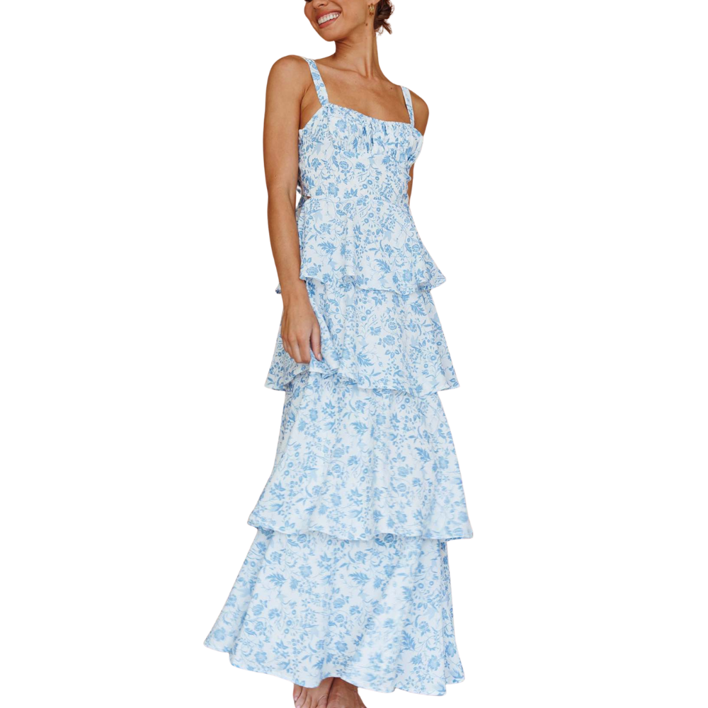 Women’s Floral Tiered Maxi Dress with Bow Back