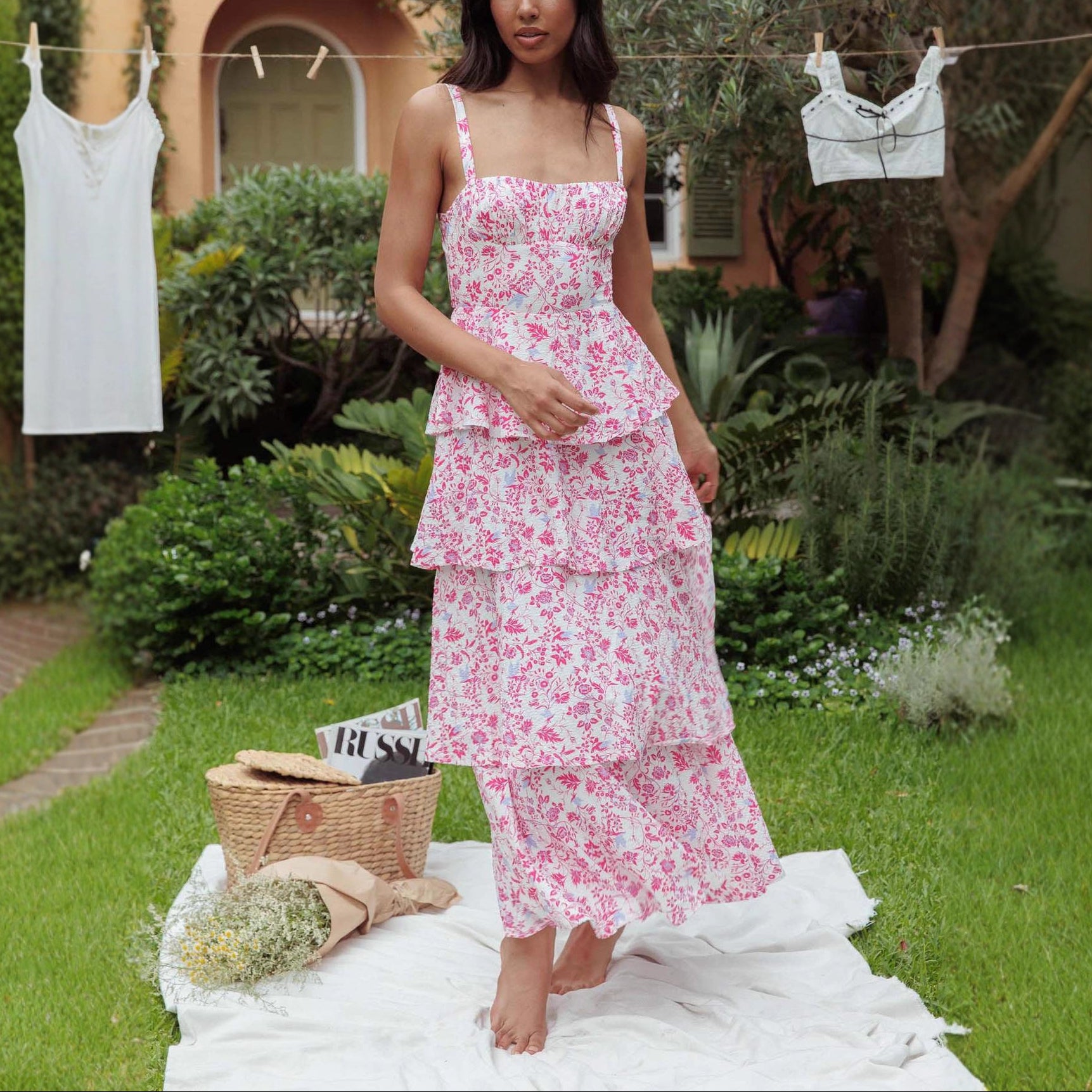 Women’s Floral Tiered Maxi Dress with Bow Back
