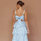 Women’s Floral Tiered Maxi Dress with Bow Back