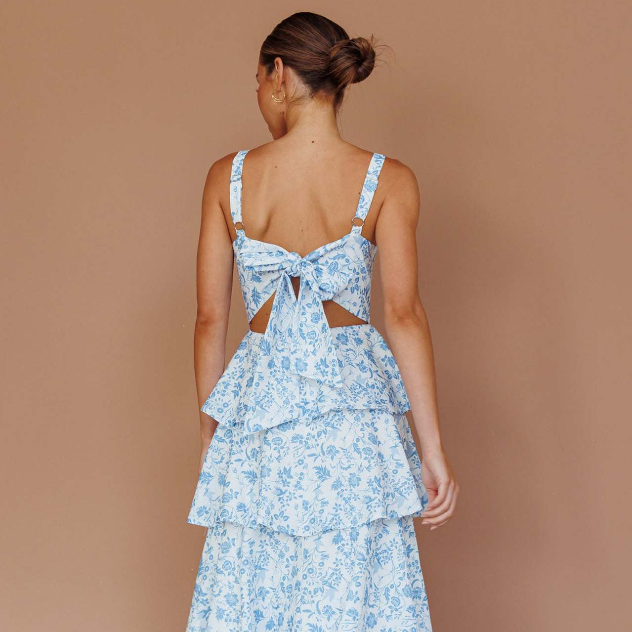 Women’s Floral Tiered Maxi Dress with Bow Back