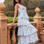 Women’s Floral Tiered Maxi Dress with Bow Back