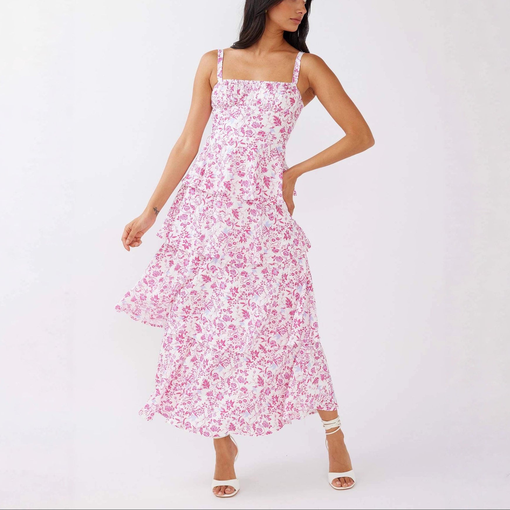 Women’s Floral Tiered Maxi Dress with Bow Back
