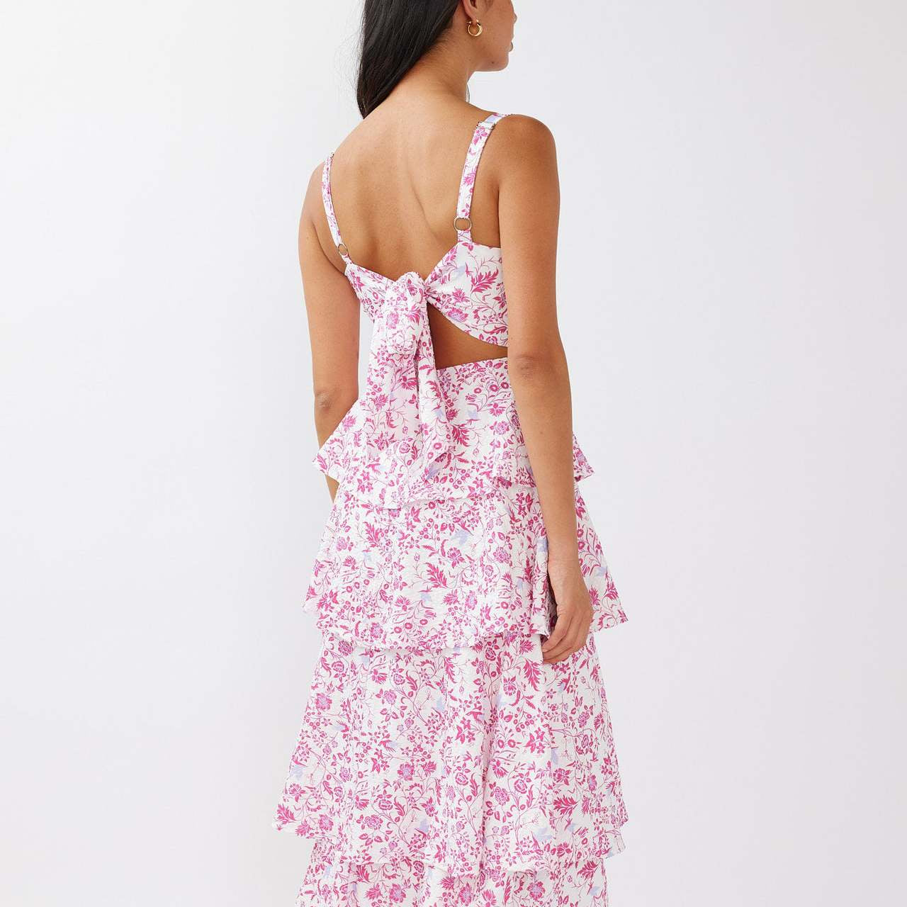Women’s Floral Tiered Maxi Dress with Bow Back