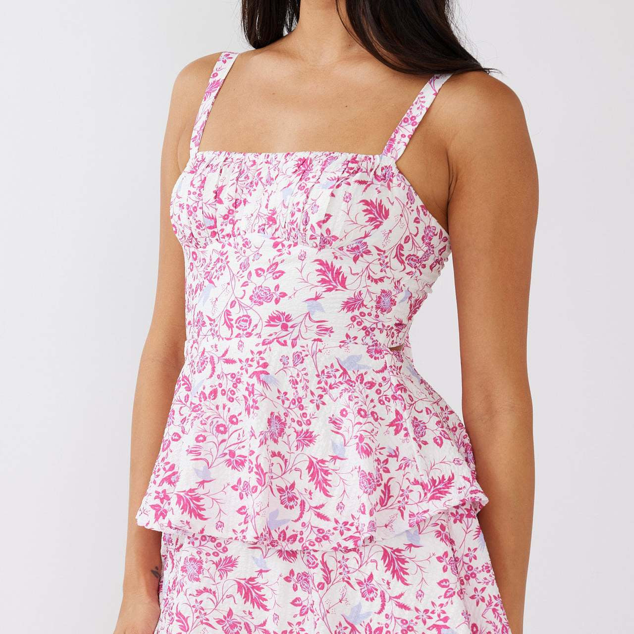 Women’s Floral Tiered Maxi Dress with Bow Back