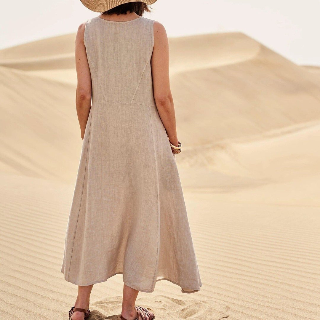 Women’s Flowy Summer Midi Dress with Pockets and Sleeveless