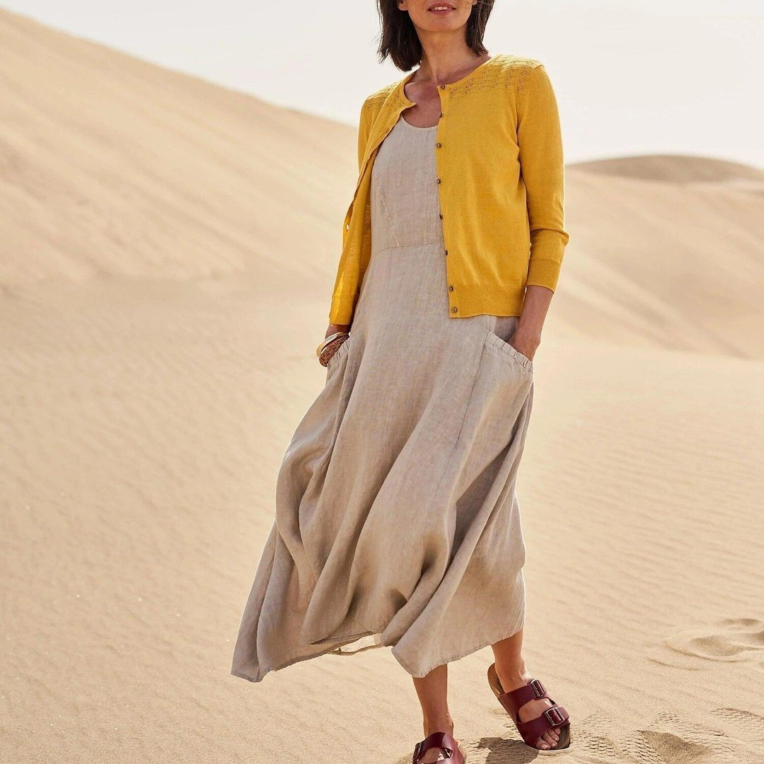 Women’s Flowy Summer Midi Dress with Pockets and Sleeveless