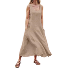 Women’s Flowy Summer Midi Dress with Pockets and Sleeveless