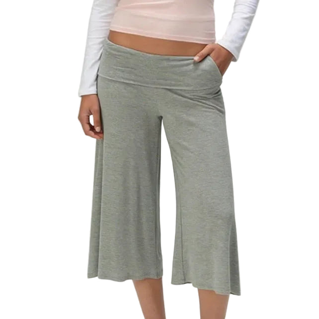 Women’s Fold Over Waist Wide Leg Capri Legging Pants