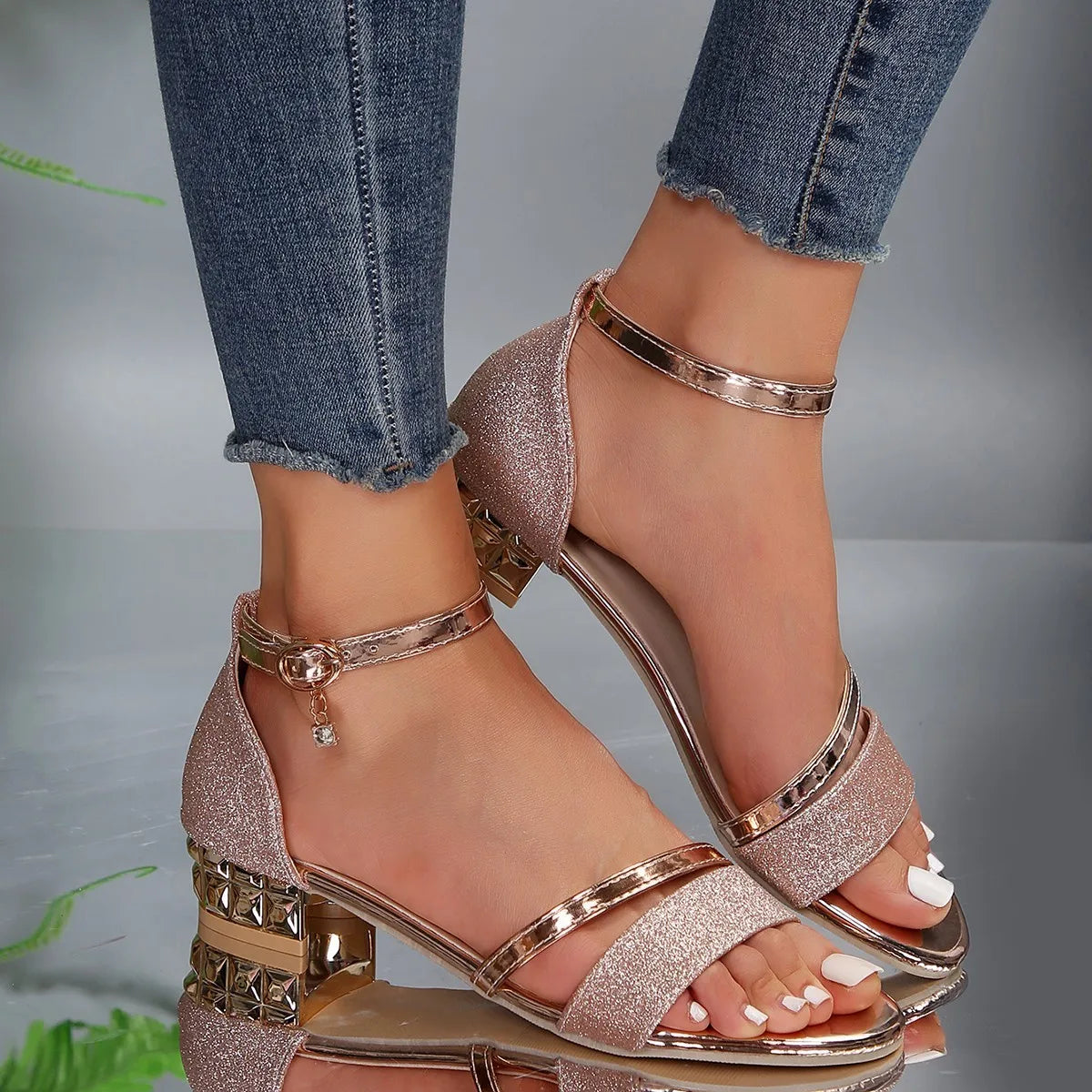 Women’s Glitter Block Heel Sandals
